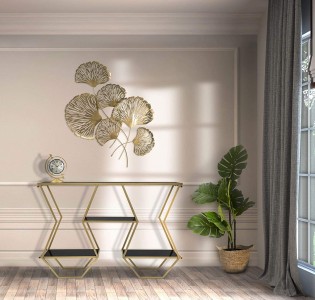 Consola din metal si sticla Egypt Auriu / Negru, l120xA40xH80 cm