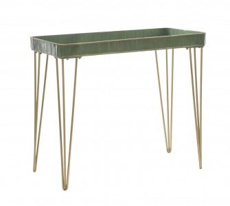 Consola din metal si sticla Glam Verde, l80xA41xH70 cm