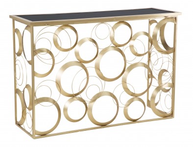 Consola din metal si sticla Globe Auriu, l120xA40,5xH81,5 cm