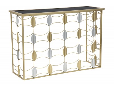 Consola din metal si sticla Leaf Auriu / Negru, l120xA40xH81,5 cm