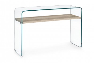 Consola din sticla si MDF, Kenya Transparent / Natural, l110xA35xH75 cm