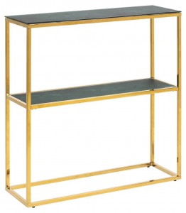 Consola din sticla si metal, Alisma Verde Inchis / Auriu, l79,5xA26xH80,5 cm