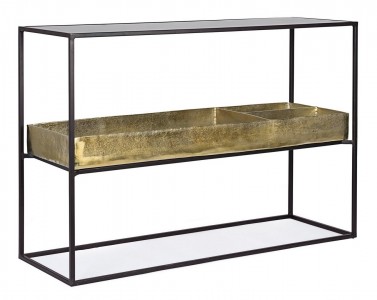 Consola din sticla si metal, Mavila Negru / Alama, l117xA40xH85 cm