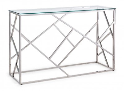 Consola din sticla si metal, Rayan Transparent / Crom, l120xA40xH78 cm