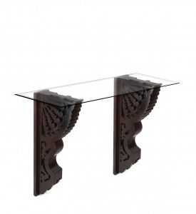 Consola suspendata din lemn si sticla, Hadi Nuc, l120xA32xH76 cm