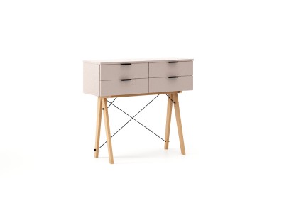 Consola din lemn si pal cu 4 sertare Maxi Dusty Pink, l100xA35xH90 cm