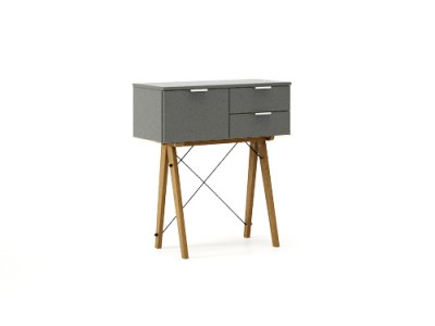 Consola din lemn si pal cu 3 sertare Midi Grey, L80xl35xh90 cm