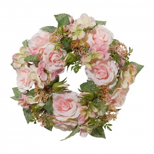 Coronita decorativa din flori artificiale, Rosary Roz, Ø33 cm