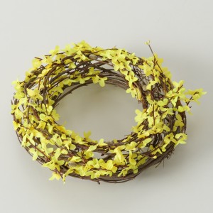 Coronita decorativa din flori artificiale, Forsythia Galben / Maro, Ø35 cm