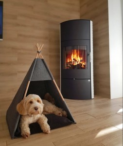 Cort de joaca pentru animale de companie, din pasla si lemn, Cozy Gri, L56xl56xH60 cm