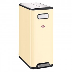 Cos de gunoi cu pedala si 2 compartimente, din metal, Big Double Master Crem, 2x20L, l27,5xA53,2xH66,1 cm