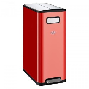 Cos de gunoi cu pedala si 2 compartimente, din metal, Big Double Master Rosu, 2x20L, l27,5xA53,2xH66,1 cm