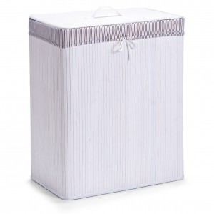 Cos pentru rufe cu capac si 2 compartimente Cotton, White Bamboo, l52xA32xH63 cm