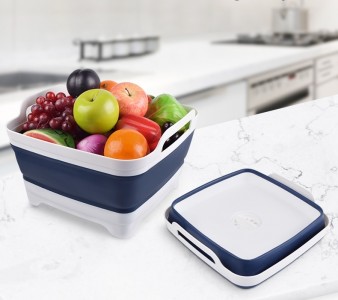 Cos pliabil, cu scurgere, din silicon, Navy Bleumarin / Alb, L31xl30xH6-19,3 cm