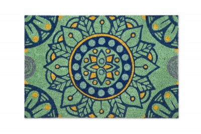 Covoras de intrare, din fibre de cocos si PVC, 40 x 60 cm, Mandala Mediteraneo Turcoaz
