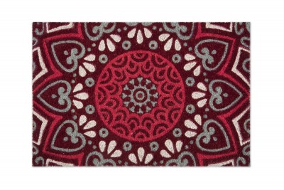 Covoras de intrare, din fibre de cocos si PVC, 40 x 60 cm, Mandala Rosu