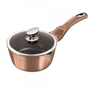 Cratita din aluminiu cu invelis antiaderent de marmura si capac, Ø16 cm, Metallic Line Rose Gold