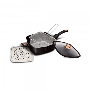 Cratita fripteuza din aluminiu cu capac, L24xl24xH9, Black Rose