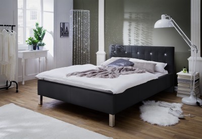 Pat tapitat cu piele ecologica Cristallo Black 200 x 140 cm