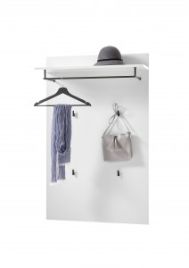 Cuier cu etajera din pal si MDF Nysa Alb, l80xA27xH126 cm