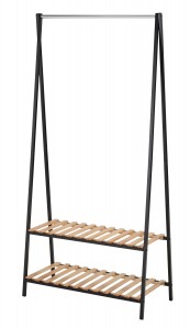 Cuier din metal si lemn Wulfric-27 Negru / Natural, l90xA42xH180 cm