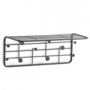 Cuier metalic cu etajera, Rack Negru, l51,4xA24xH21 cm