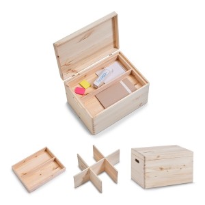 Cutie compartimentata, din lemn, Softwood Lid Large Natural, L40xl30xH24 cm