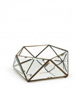 Cutie pentru depozitare din sticla si metal Box Pentagonal Transparent / Alama, L27xl26xH10 cm