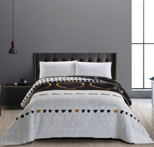 Cuvertura reversibila din microfibra Love White / Black