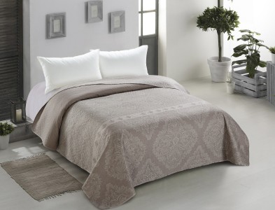 Cuvertura reversibila din microfibra Ornament Dark Beige / Light Beige