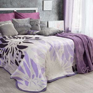 Cuvertura reversibila Leo Cream / Purple, 220 x 240 cm
