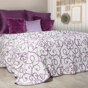 Cuvertura reversibila Milo Cream / Purple, 220 x 240 cm