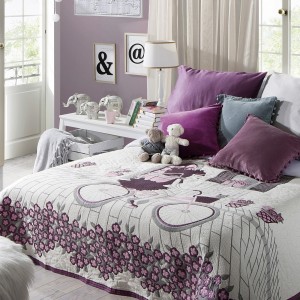 Cuvertura reversibila pat copii Girl Cream / Bordeaux, 220 x 240 cm