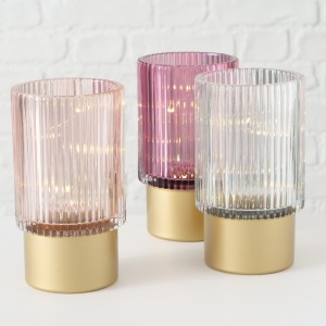 Decoratiune cu LED din sticla Apia Roz / Alb, Modele Asortate, Ø9xH15 cm