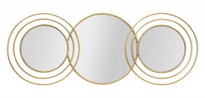Decoratiune metalica de perete cu oglinda, Triply Round Auriu, l79xA2,5xH30 cm