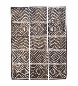 Decoratiune de perete, din lemn de mango, 3 piese, Geometric Carved Natural, 105 x 140 cm