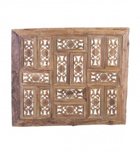 Decoratiune de perete din lemn de tec reciclat Teak Natural / Alb, l100xA5xH120 cm