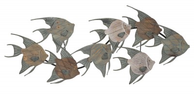 Decoratiune de perete din lemn si metal Fish Multicolor, l107xA8xH45 cm