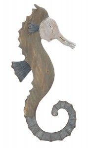 Decoratiune de perete din lemn si metal Seahorse Multicolor, l34xA2,5xH72 cm