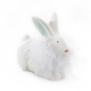 Decoratiune din dolomita Cebal Rabitt Alb / Verde Mint, L14xl8xH13 cm