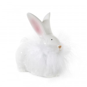 Decoratiune din dolomita Cebal Rabitt Small Alb / Roz, L10xl6xH10 cm