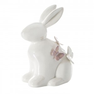 Decoratiune din dolomita Esie Rabitt Alb / Roz, L15xl10xH19 cm