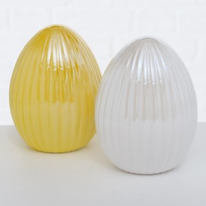 Decoratiune din dolomita Leyo Alb / Galben, Modele Asortate, Ø9xH12 cm