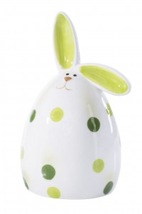 Decoratiune din dolomita Nati Bunny Large Alb / Verde, Ø7xH11 cm