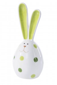 Decoratiune din dolomita Nati Bunny Little Alb / Verde, Ø6xH11 cm