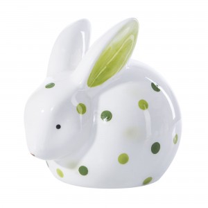 Decoratiune din dolomita Nati Rabitt Big Alb / Verde, L15xl12xH14 cm