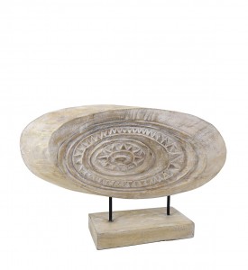 Decoratiune din lemn de albasia, Ethnic Carved Sun Natural, L50xl12xH32 cm