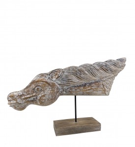 Decoratiune din lemn de albasia, Ethnic Horse Head Natural, L70xl10xH45 cm