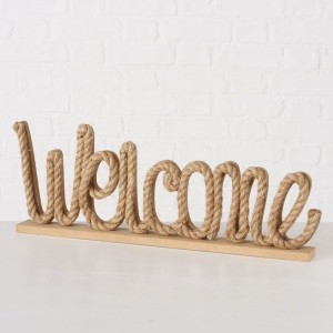 Decoratiune din MDF si iuta Lettering Welcome Natural, L47xl4xH16 cm