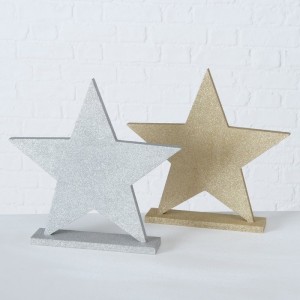 Decoratiune din MDF si poliester Famoso Star Argintiu / Auriu, Modele Asortate, L23xl5xH30 cm